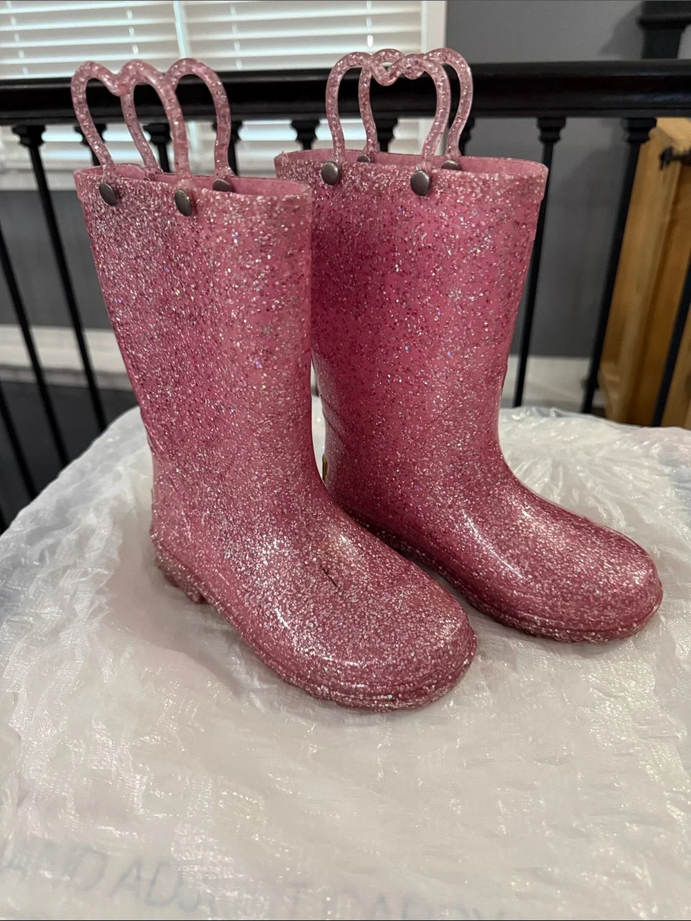 Western Chief Pink Glitter Kids Rain & Snow Boots with Heart Handles